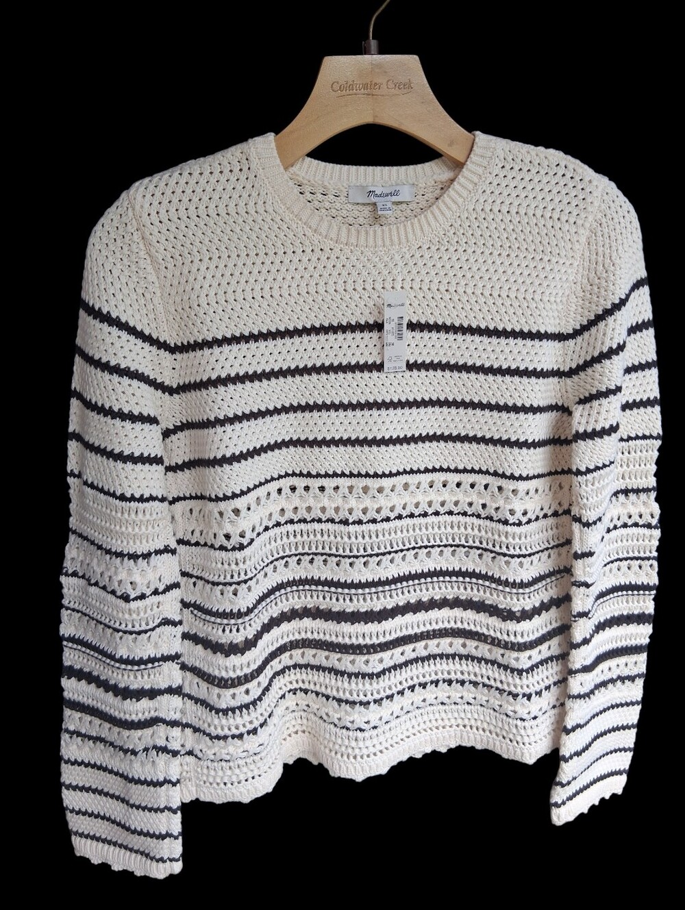 Madewell Rosie Open-Stich Sweater Cream & Black Striped 100% Cotton XS